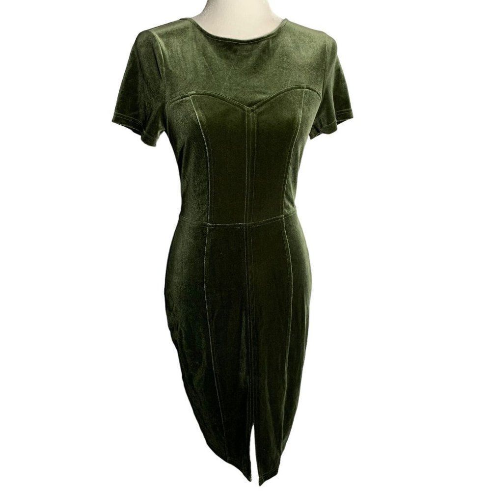 Paper Dolls Velvet Pencil Wiggle Dress 2 Green Short Sleeves Retro Pinup